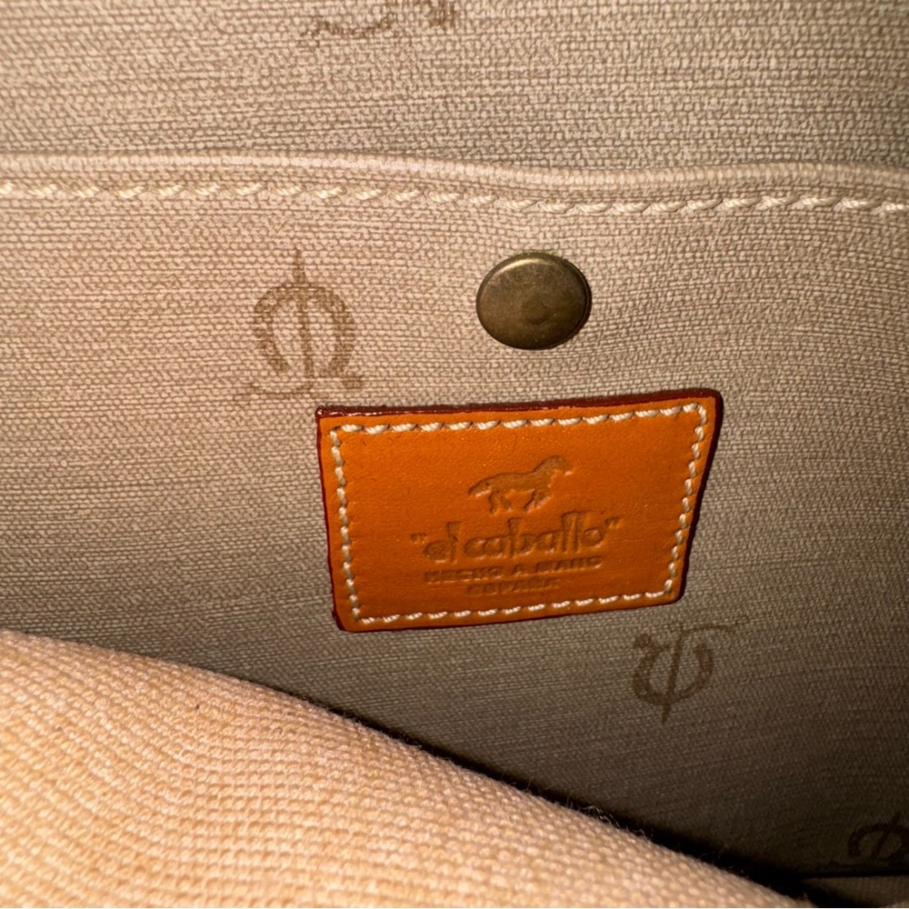 El Caballo Coated Canvas Leather Backpack Horseshoe Equestrian Tan Brown - Picture 7 of 7